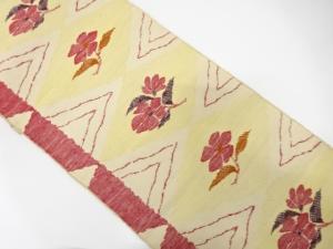 手織り真綿紬　菱に花模様織り出し　名古屋帯